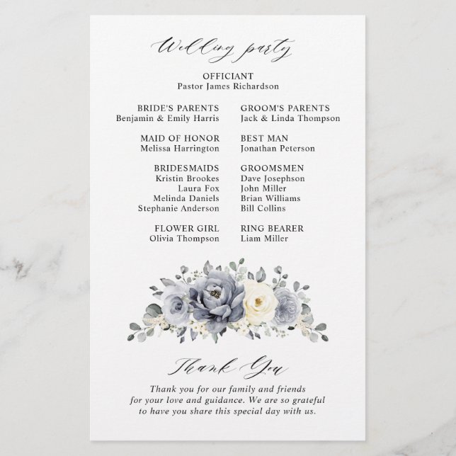 Programa de Casamento no inverno Floral da Cinza d (Verso)