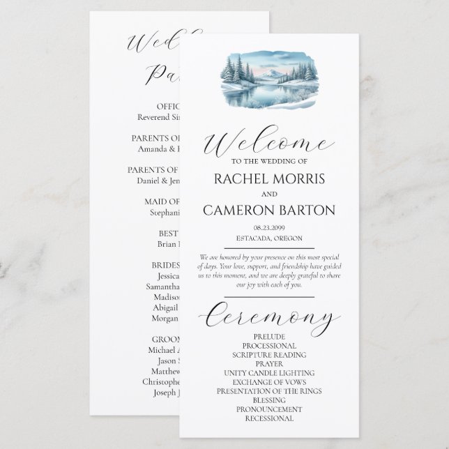 Programa de Casamento no Lago de Montanha Nevada d (Frente/Verso)