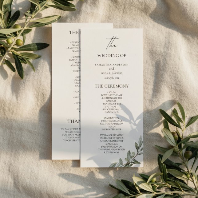 Programa de Casamento Olive Branch | Elegante Folh (Criador carregado)