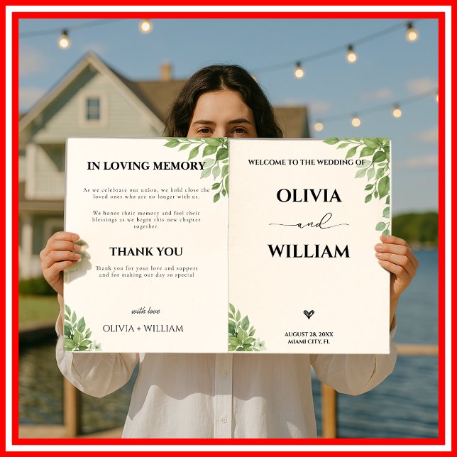Programa de Casamento Ordem de Eventos Folhagem Ve (Criador carregado)