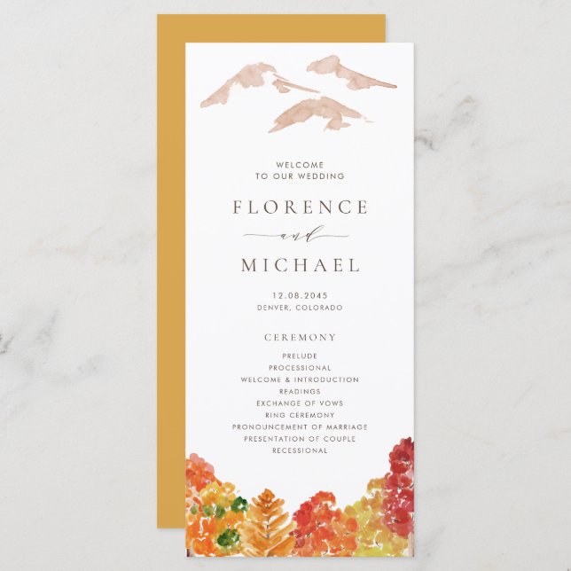 Programa de Casamento outono das Terras do Outono  (Frente/Verso)