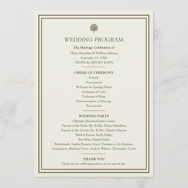 Programa de Casamento Palmeira Marfim e Dourado (Frente)