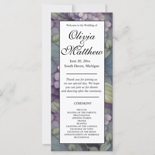 Programa de casamento para flores de aquarelas rox (Frente)