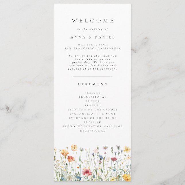 Programa de Casamento Pastel Boho Flor de Campo (Frente)