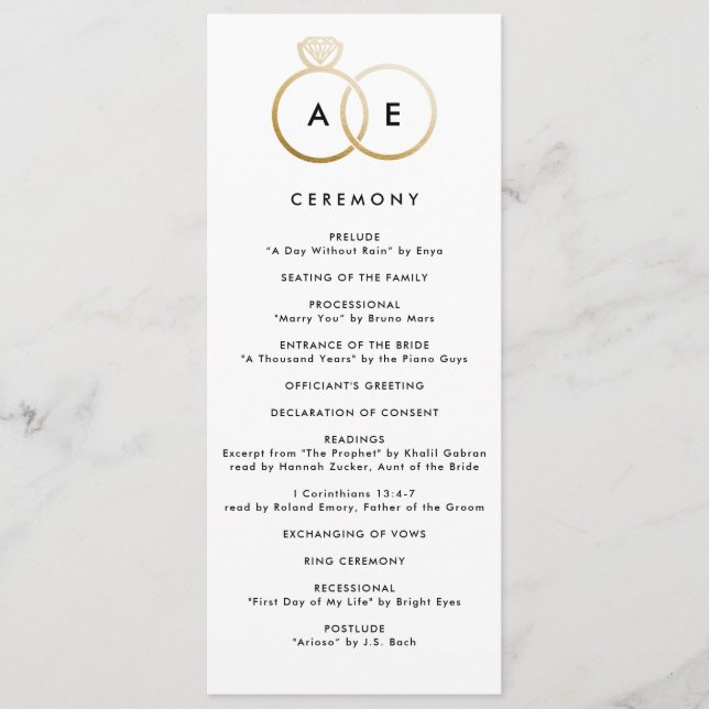 Programa de Casamento Personalizado de Anéis Doura (Frente)