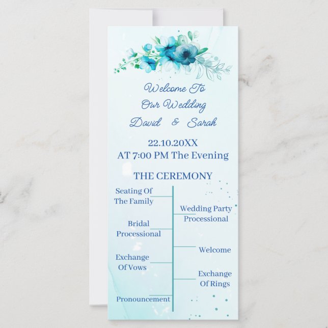 Programa de Casamento Personalizado de Flor Azul E (Frente)