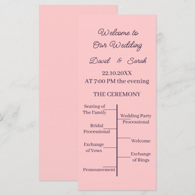 Programa de Casamento Personalizado de Pêssego Sim (Frente/Verso)
