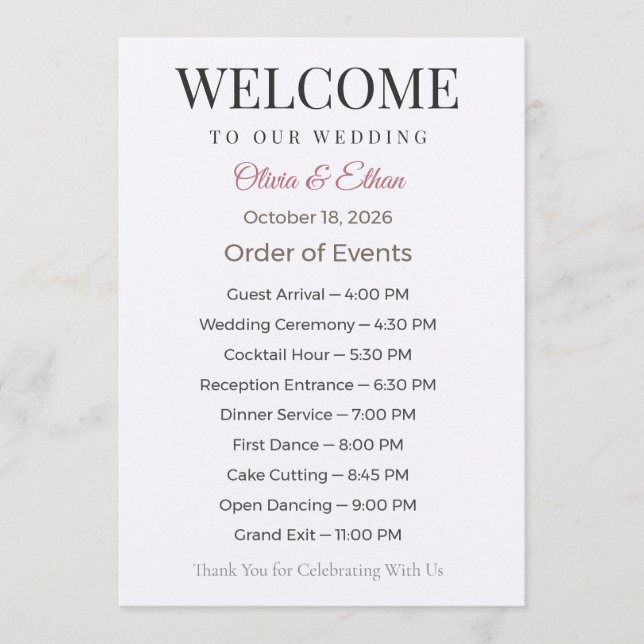 Programa de Casamento Personalizado Elegante (Frente)