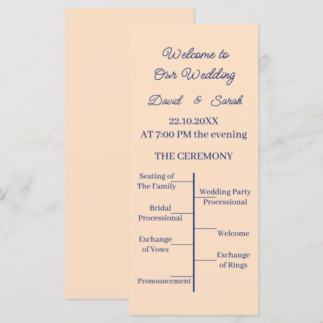 Programa de Casamento Personalizado em bege Simple (Frente/Verso)