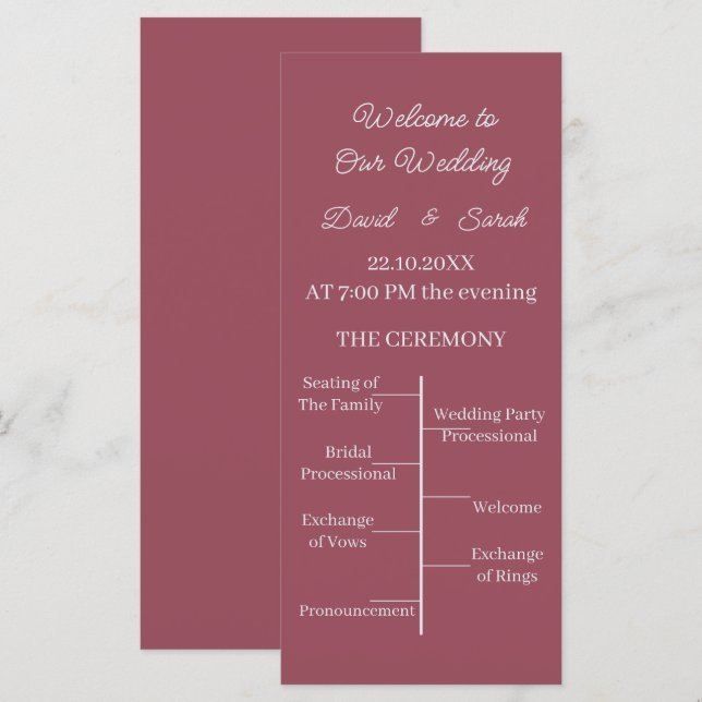 Programa de Casamento Personalizado Simples Maroon (Frente/Verso)
