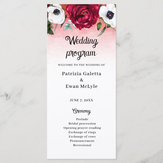 Programa de Casamento Plana Floral Floral Branco V (Frente)