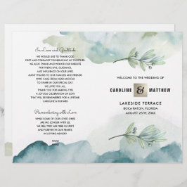Programa de Casamento por Aquarela Verde Azul Berr