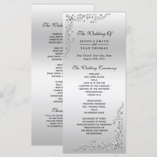 Programa de Casamento por Decoração de Prata (Frente/Verso)