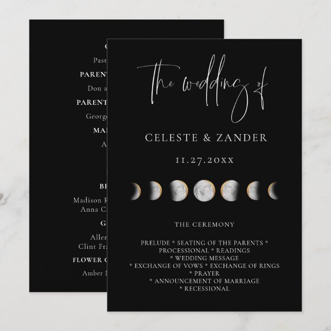 Programa de Casamento por Fases da Lua Gilded (Frente/Verso)