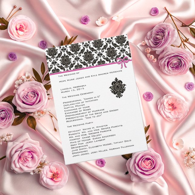 Programa de Casamento Preto Damask em Branco com A (Criador carregado)