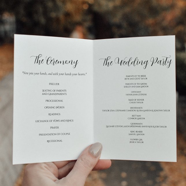 Programa de Casamento Preto e Branco Elegante (Criador carregado)