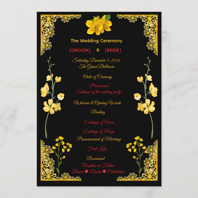Programa de Casamento Preto e Dourado (Frente)