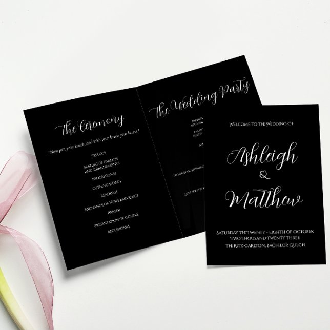 Programa de Casamento Preto Elegante (Criador carregado)