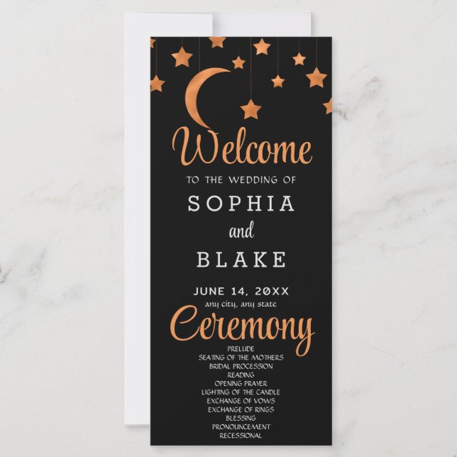 Programa de Casamento Preto Lua Estrelas Dourado R (Frente)