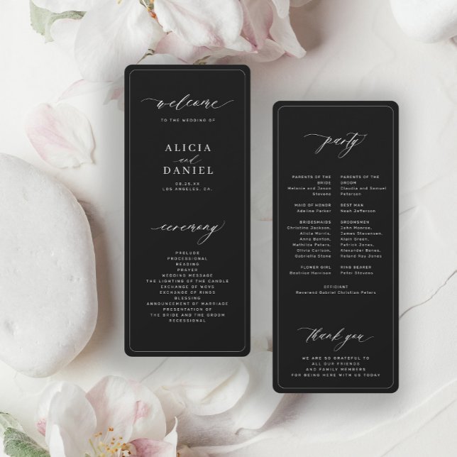 Programa de casamento preto minimalista moderno (Criador carregado)