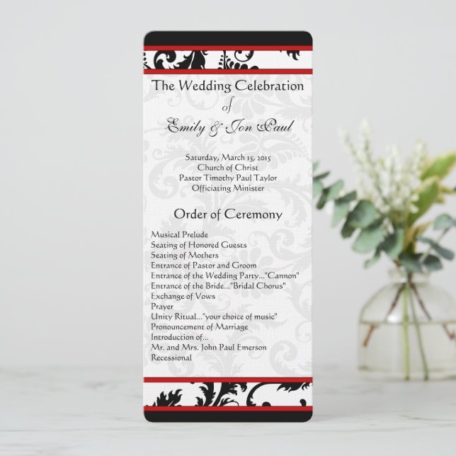 Programa de Casamento Redemoinho Damasco Preto e B (Em pé/Frente)