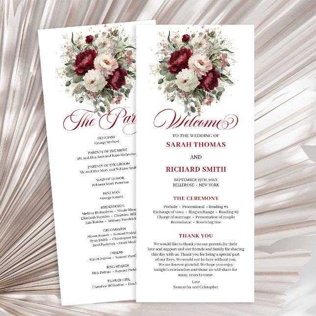 Programa de Casamento Refined Blush Burgundy Gold (Refined Blush Burgundy Gold Wedding Program)