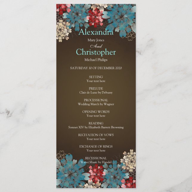 Programa de Casamento Retroativo das Flores Vermel (Frente)