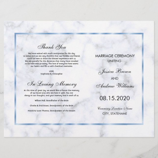 Programa de Casamento Romântico Blue Marble (Frente)