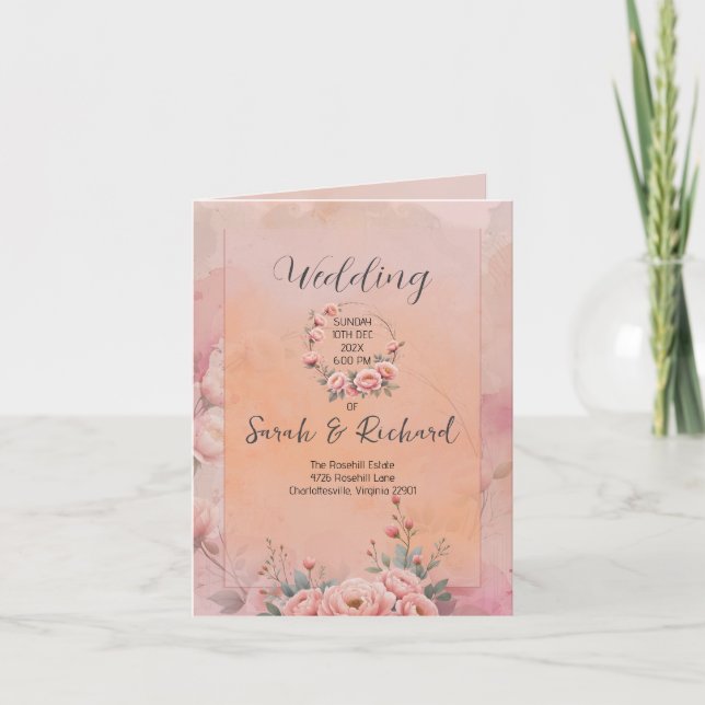 Programa de Casamento Rosa Bege Dobre Jardim de Co (Frente)