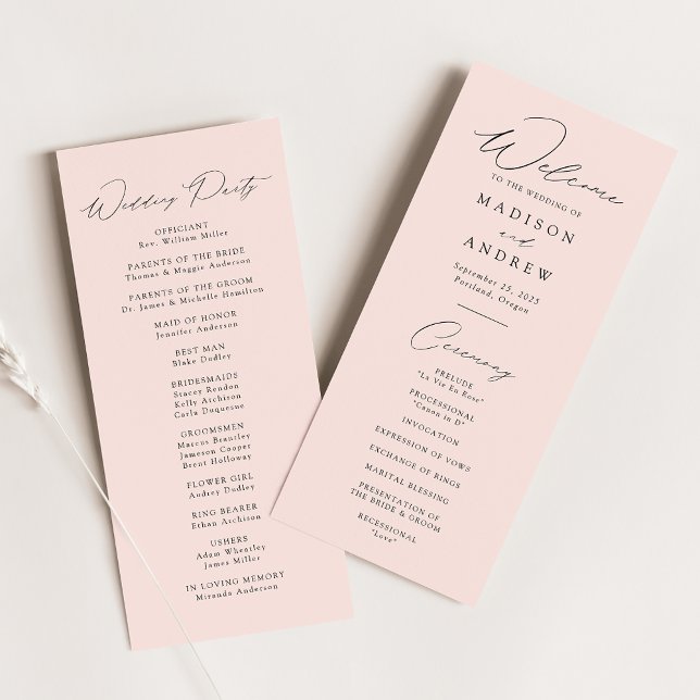 Programa de Casamento Rosa Bege Moderno e Elegante (Criador carregado)