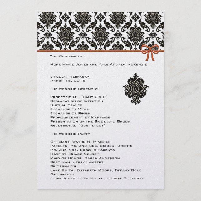 Programa de Casamento Rosa de Damasco Negro e Bran (Frente)