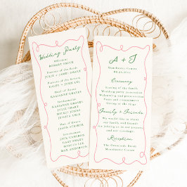 Programa de Casamento Rosa e Verde Desenhado Mão B