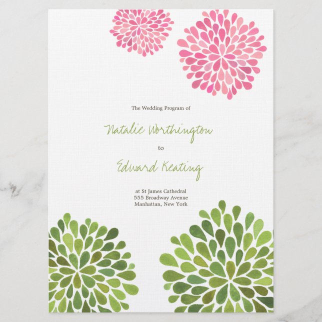 Programa de Casamento Rosa Flor Verde Desabrocha (Frente)