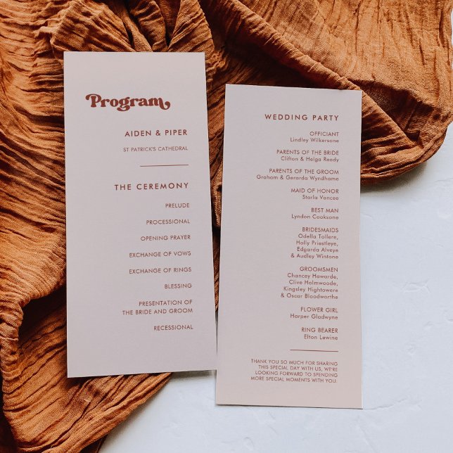 programa de casamento rosa-pêssego na moda retro (Criador carregado)