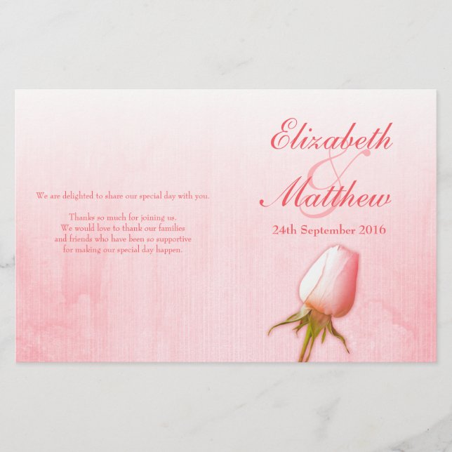 Programa de casamento rosa rosa rosa (Frente)