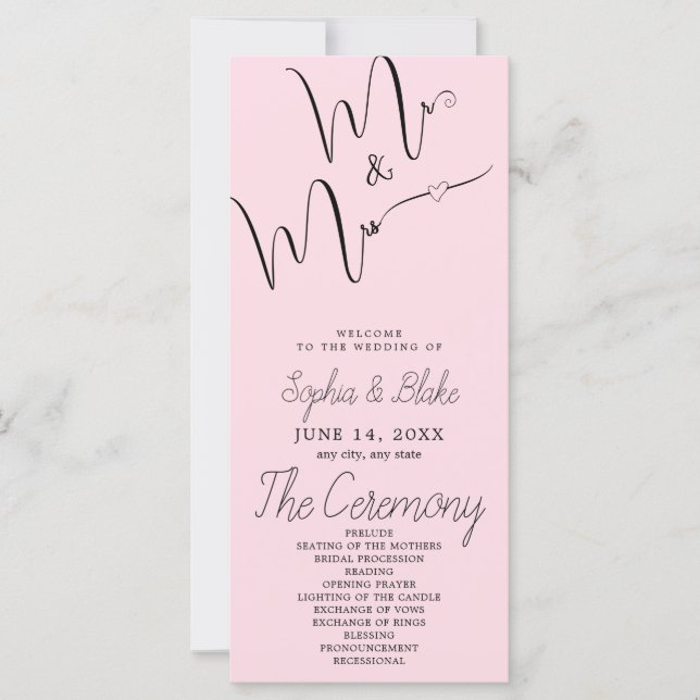 Programa de Casamento Rosa Suave Minimalista Sr &  (Frente)