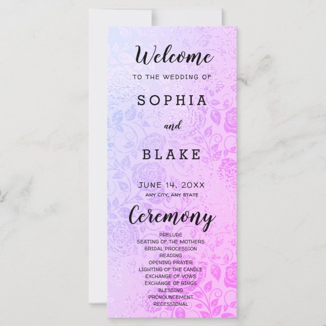 Programa de Casamento Rosas Rosa e Roxo (Frente)