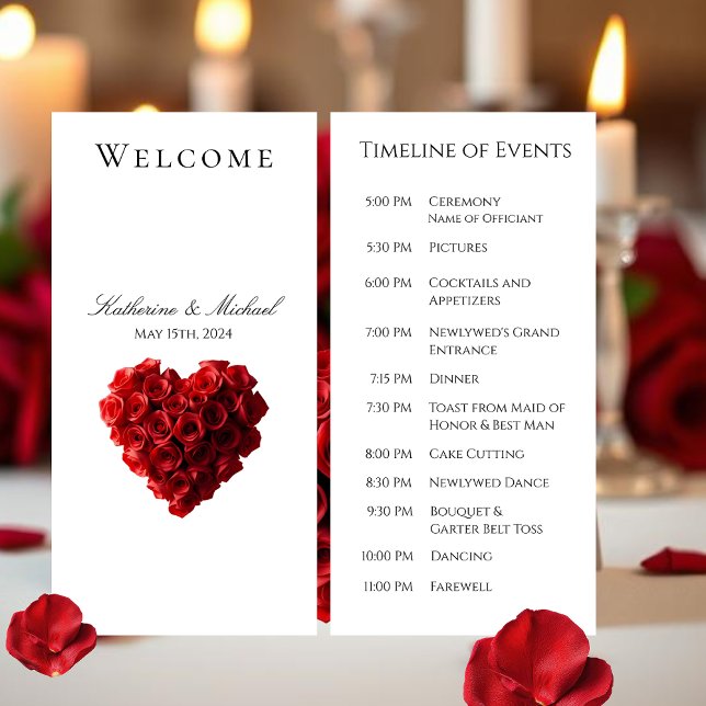 Programa de Casamento - Rosas Vermelhas em Forma d (Wedding Program-Heart Shaped Red Roses-)