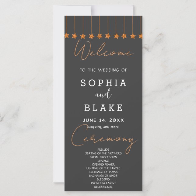 Programa de Casamento Rose Gold Hanging Stars Smok (Frente)