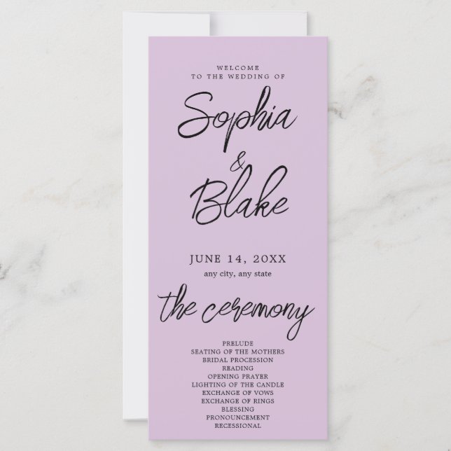 Programa de Casamento Roxo Cardo Minimalista Moder (Frente)