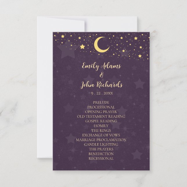 Programa de Casamento Roxo Celestial com Estrelas  (Frente)