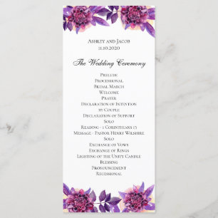 Programa de casamento roxo. Cerimônia de floração 