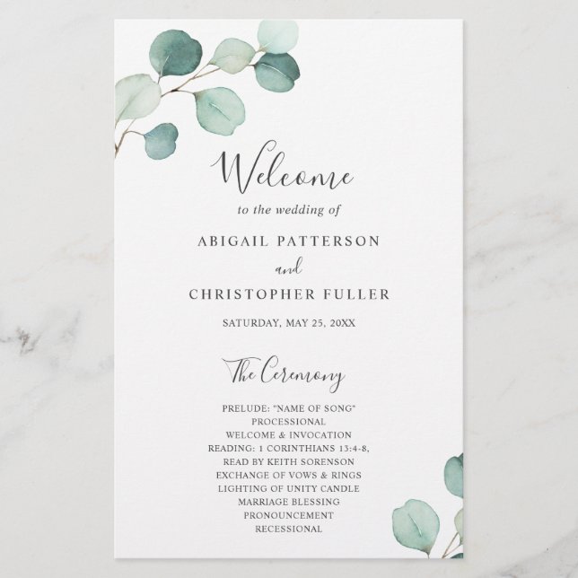 Programa de Casamento Russo Eucalyptus Simple Gree (Frente)