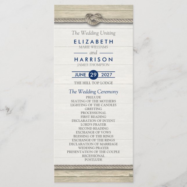 Programa de Casamento Rustic Beach casando (Frente)