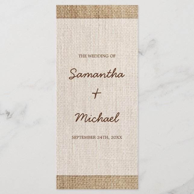 Programa de Casamento Rustic Burlap (Frente)