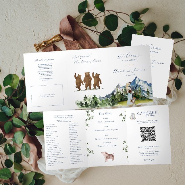 Programa de Casamento Rustic Mountain Blue & Gold (Criador carregado)