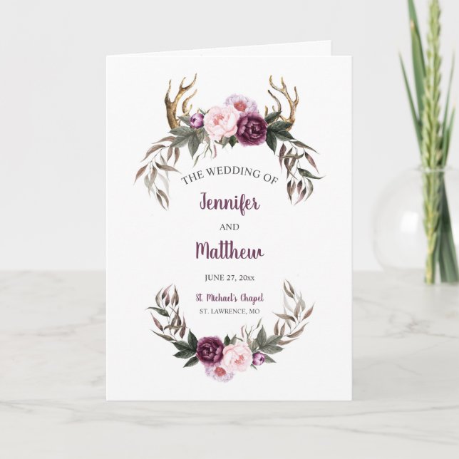 Programa de Casamento Rustic Purple Plum Peonies A (Frente)