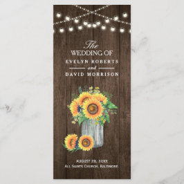 Programa de Casamento Rustic String Lights Sunflow