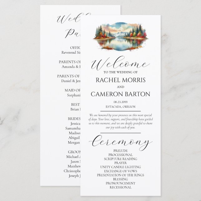 Programa de Casamento Rústico de Outono à Beira do (Frente/Verso)
