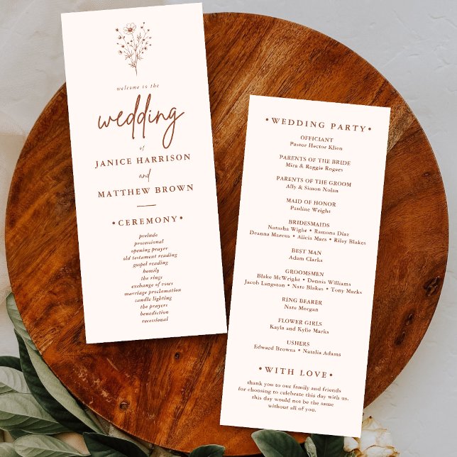 Programa de Casamento Rústico Elegante Boho Laranj (Rustic burnt orange elegant boho program guides guests smoothly with a warm personalized feel)